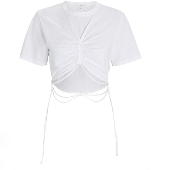 New A.L.C. Jane Ruched Cotton Cropped T-Shirt Size Medium in White - Picture 1 of 7